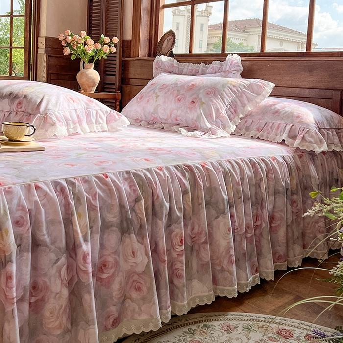 91家纺网 家纺一手货源 找家纺 （总）网红馆（ck家纺） 2025新款全棉磨毛印花床裙款复古法式优雅四件套