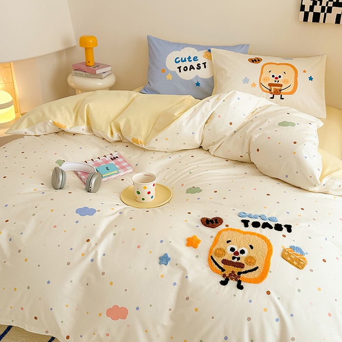 91家纺网 家纺一手货源 找家纺 锦彩家居 2025新款全棉13372数码印花毛巾绣四件套（提供买家秀） 吐司面包