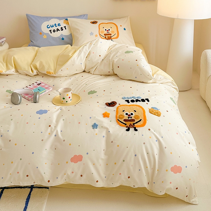 91家纺网 家纺一手货源 找家纺 锦彩家居 2025新款全棉13372数码印花毛巾绣四件套（提供买家秀） 吐司面包