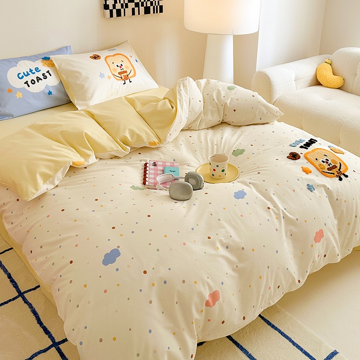 91家纺网 家纺一手货源 找家纺 锦彩家居 2025新款全棉13372数码印花毛巾绣四件套（提供买家秀） 吐司面包