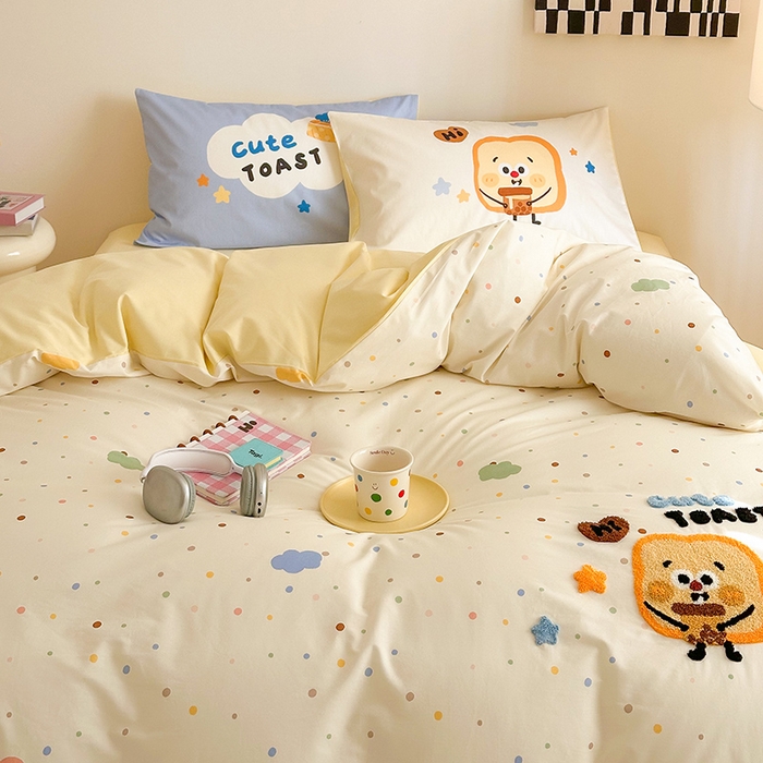 91家纺网 家纺一手货源 找家纺 锦彩家居 2025新款全棉13372数码印花毛巾绣四件套（提供买家秀） 吐司面包