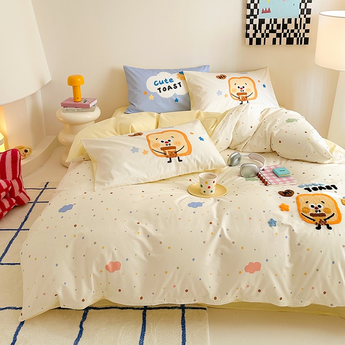 91家纺网 家纺一手货源 找家纺 锦彩家居 2025新款全棉13372数码印花毛巾绣四件套（提供买家秀） 吐司面包