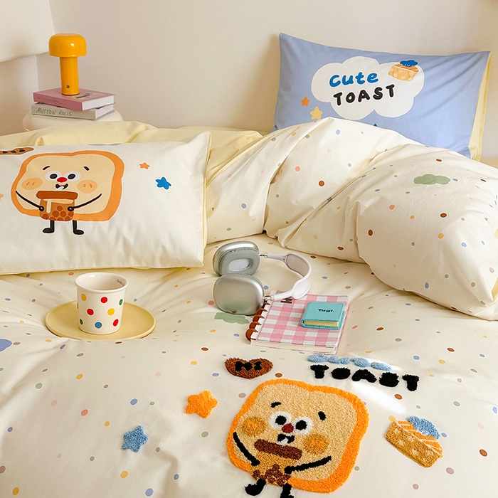 91家纺网 家纺一手货源 找家纺 锦彩家居 2025新款全棉13372数码印花毛巾绣四件套（提供买家秀） 吐司面包