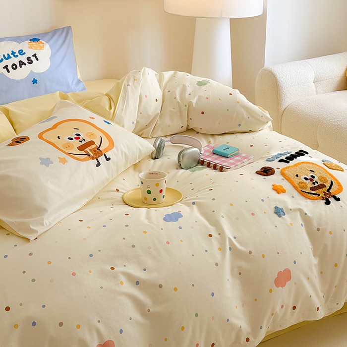 91家纺网 家纺一手货源 找家纺 锦彩家居 2025新款全棉13372数码印花毛巾绣四件套（提供买家秀） 吐司面包