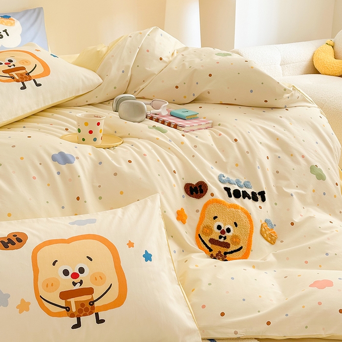 91家纺网 家纺一手货源 找家纺 锦彩家居 2025新款全棉13372数码印花毛巾绣四件套（提供买家秀） 吐司面包