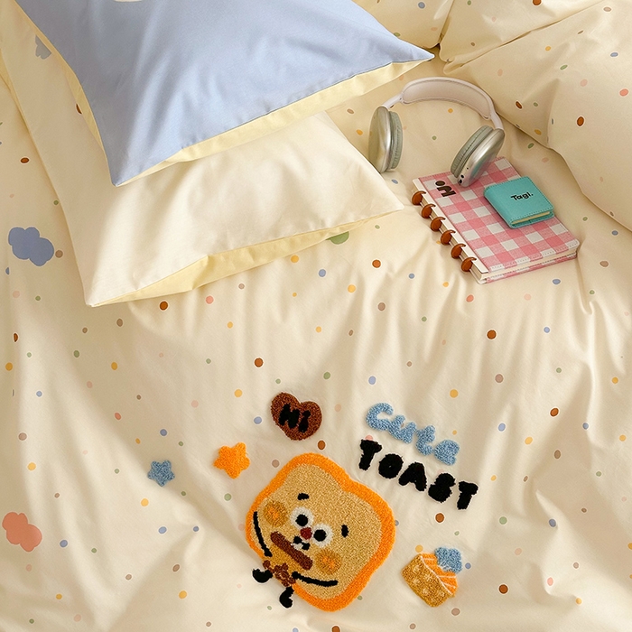 91家纺网 家纺一手货源 找家纺 锦彩家居 2025新款全棉13372数码印花毛巾绣四件套（提供买家秀） 吐司面包