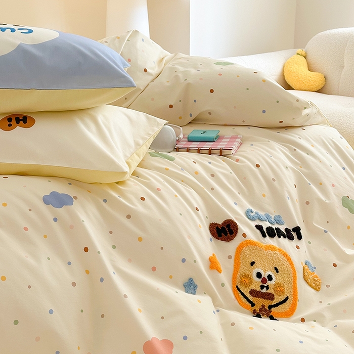 91家纺网 家纺一手货源 找家纺 锦彩家居 2025新款全棉13372数码印花毛巾绣四件套（提供买家秀） 吐司面包