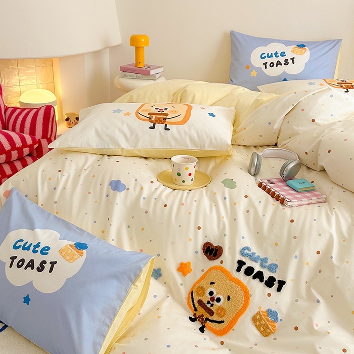 91家纺网 家纺一手货源 找家纺 锦彩家居 2025新款全棉13372数码印花毛巾绣四件套（提供买家秀） 吐司面包