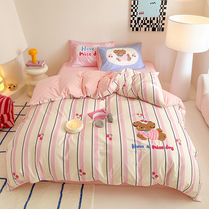 锦彩家居 2025新款全棉13372数码印花毛巾绣四件套（提供买家秀） 樱桃小狗