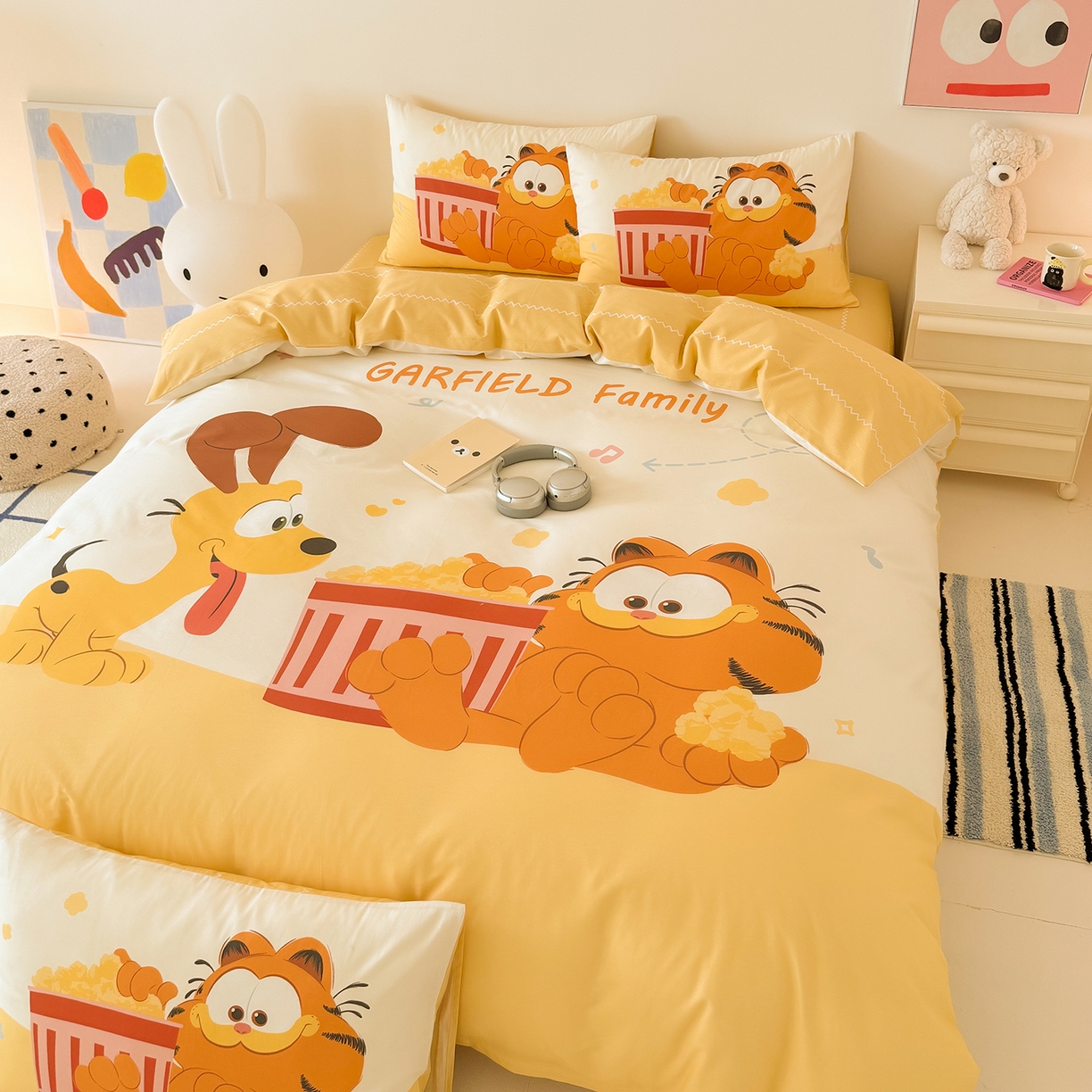 91家纺网 家纺一手货源 找家纺 （总）锦彩家居 2025新款全棉数码印花卡通四件套-加菲猫系列