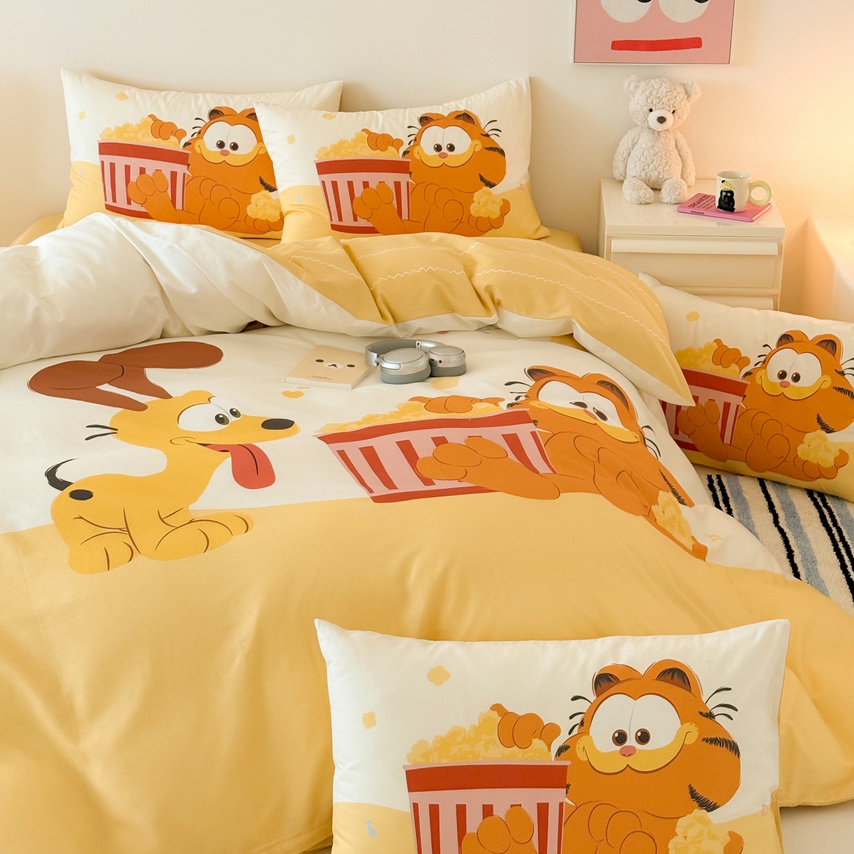 91家纺网 家纺一手货源 找家纺 （总）锦彩家居 2025新款全棉数码印花卡通四件套-加菲猫系列