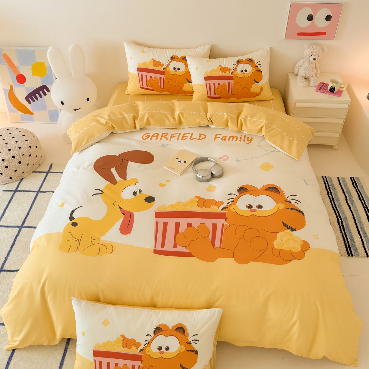 锦彩家居 2025新款全棉数码印花卡通四件套-加菲猫系列 爆米花加菲
