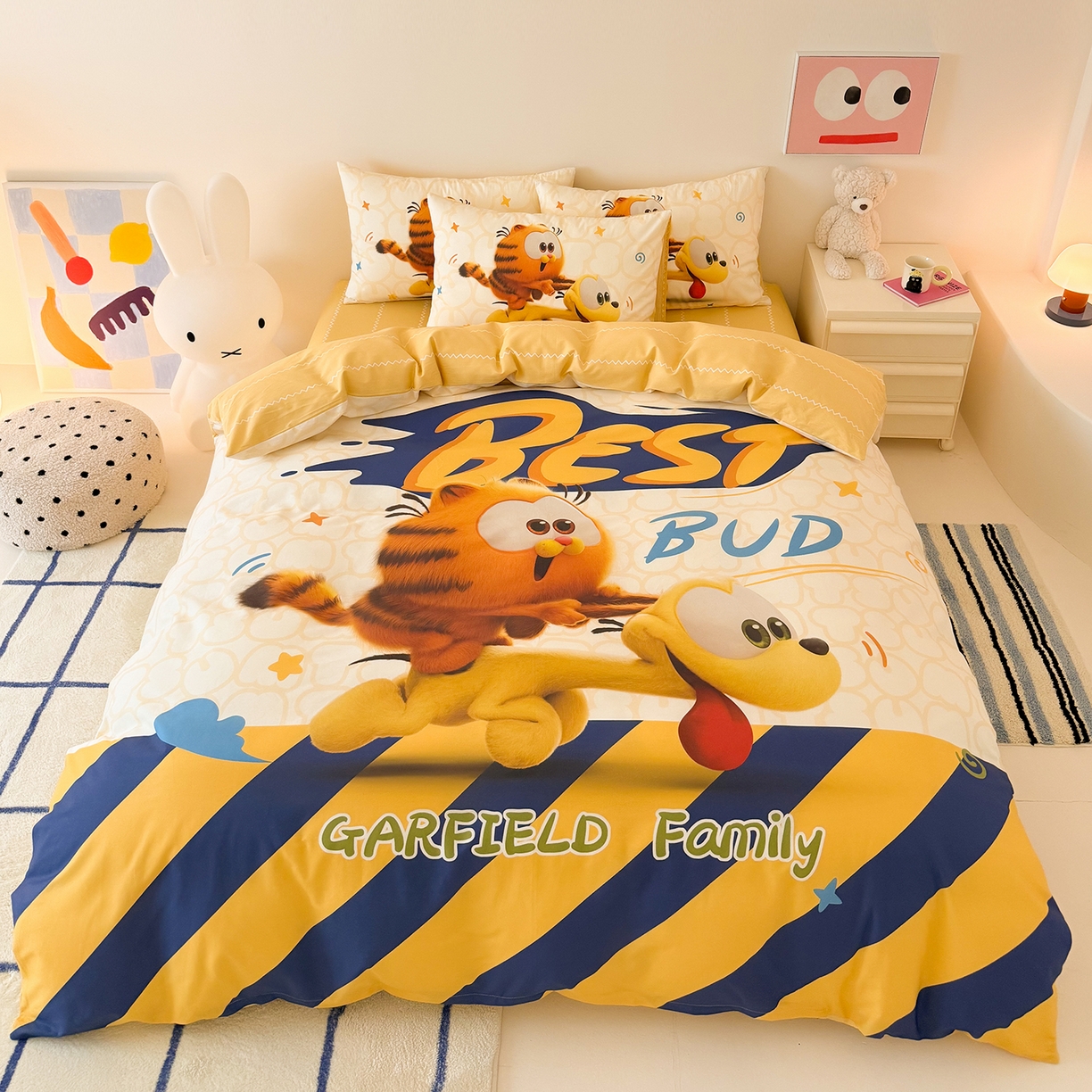 锦彩家居 2025新款全棉数码印花卡通四件套-加菲猫系列 奔跑加菲