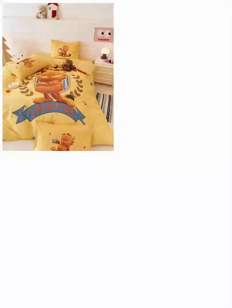 91家纺网 家纺一手货源 找家纺 锦彩家居 2025新款全棉数码印花卡通四件套-加菲猫系列 冠军加菲