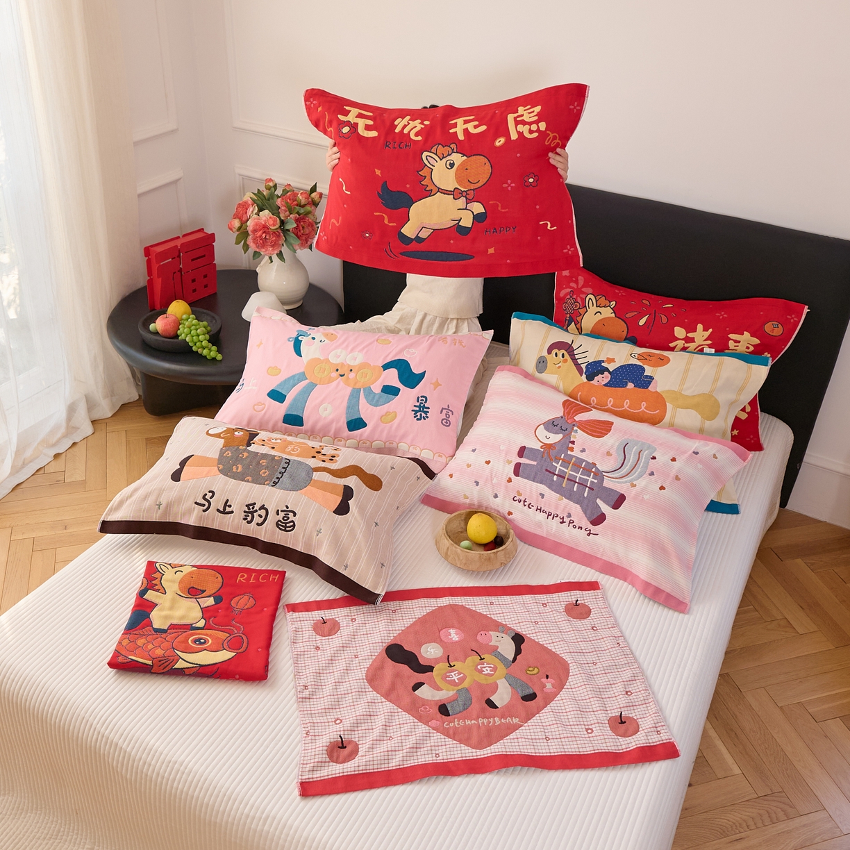 91家纺网 家纺一手货源 找家纺 （总）沐瑟家纺 2025新款纯棉八层枕巾-马