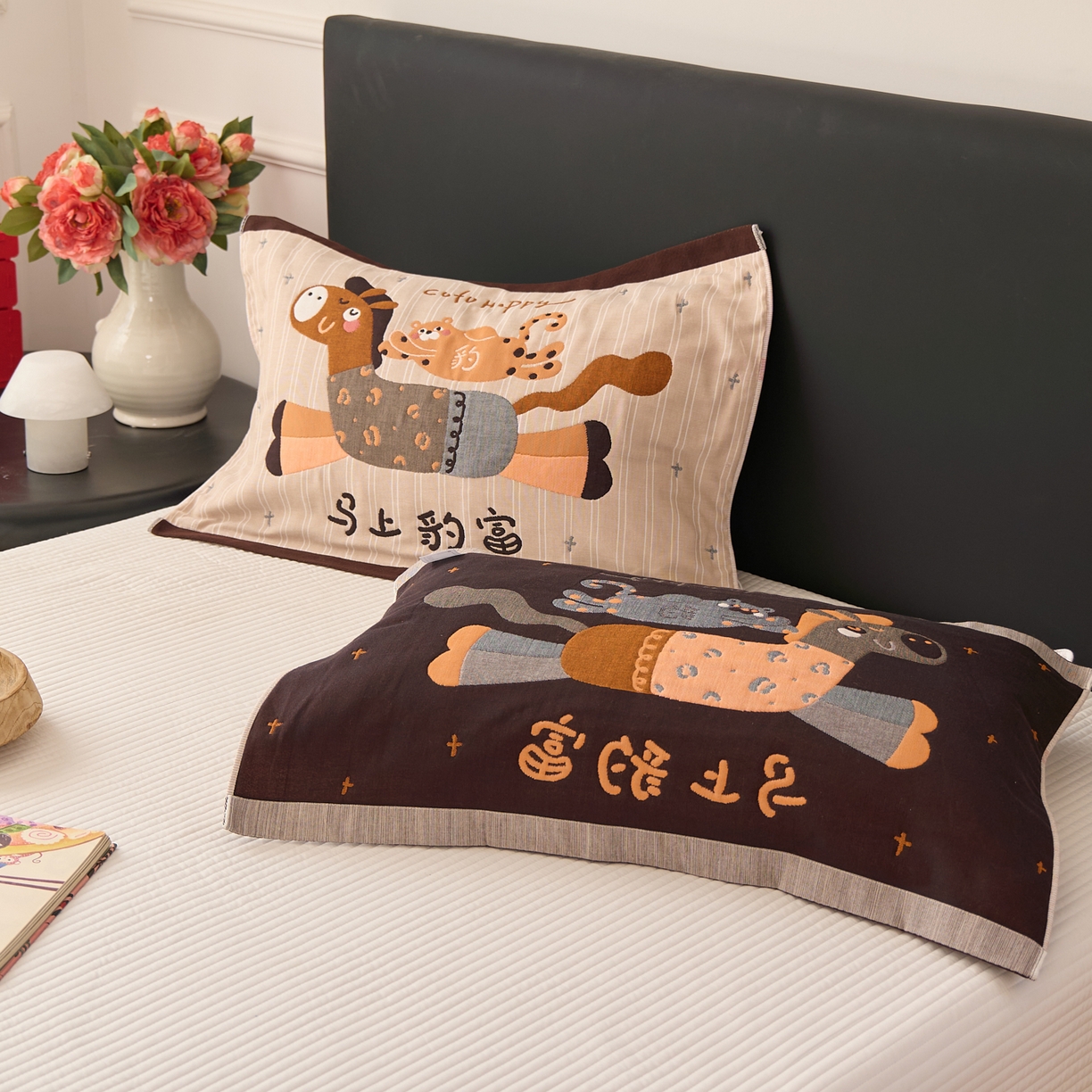 91家纺网 家纺一手货源 找家纺 沐瑟家纺 2026新款纯棉八层枕巾-马 马上豹富