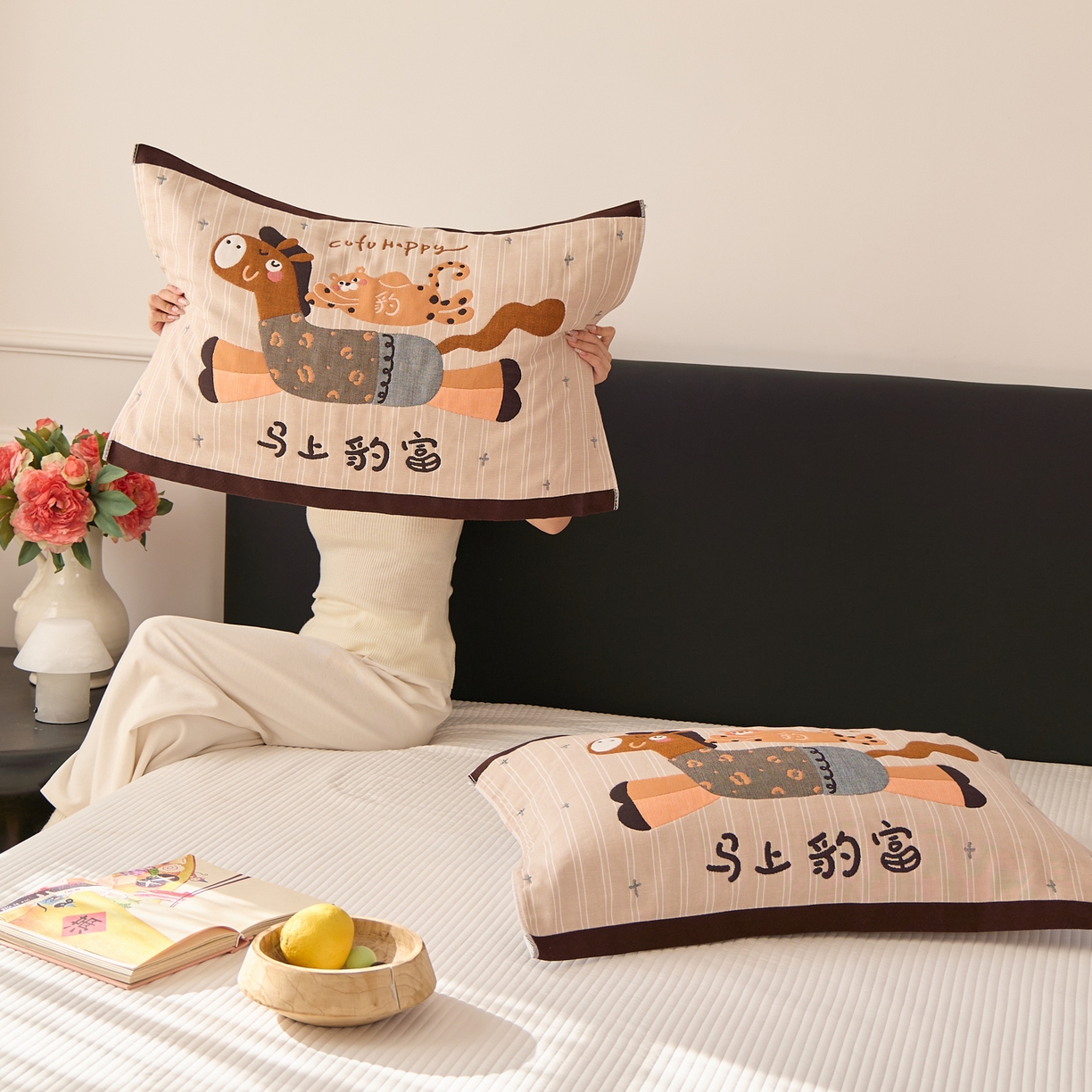 91家纺网 家纺一手货源 找家纺 沐瑟家纺 2026新款纯棉八层枕巾-马 马上豹富