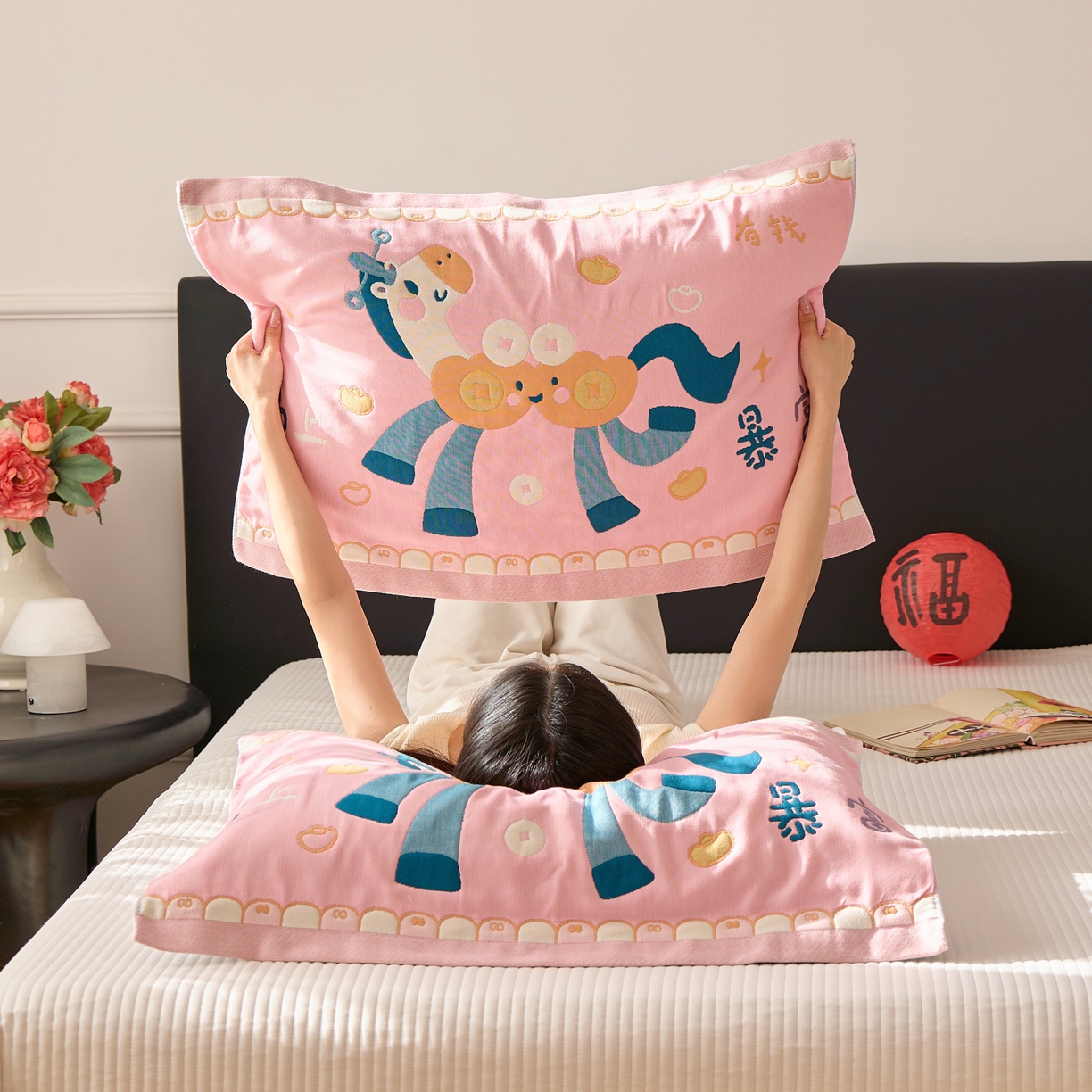 沐瑟家纺 2026新款纯棉八层枕巾-马 马上有钱