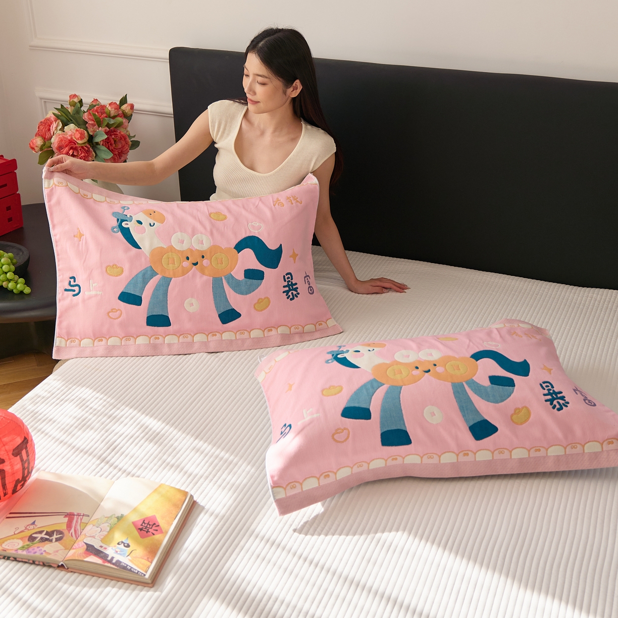 91家纺网 家纺一手货源 找家纺 沐瑟家纺 2026新款纯棉八层枕巾-马 马上有钱