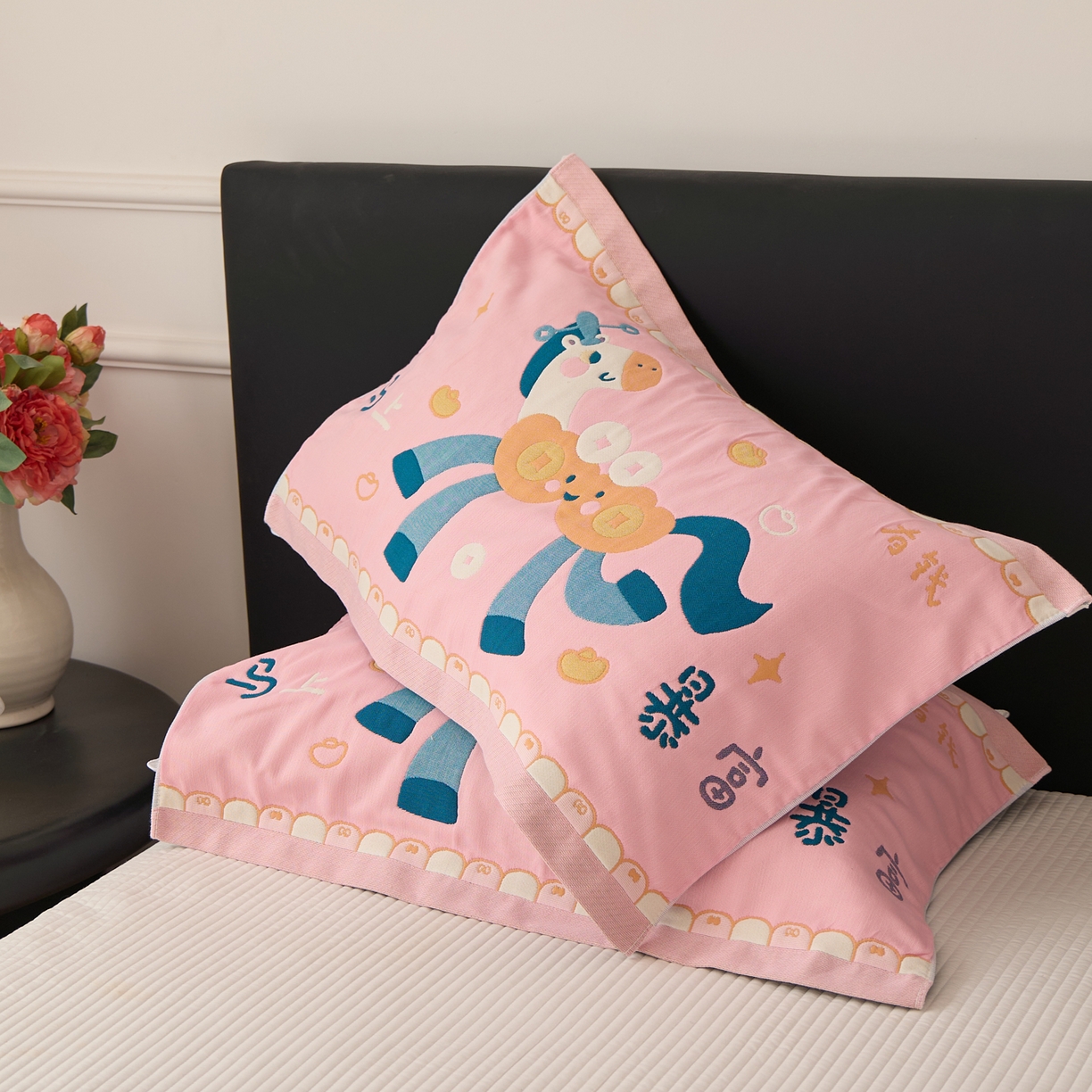 91家纺网 家纺一手货源 找家纺 沐瑟家纺 2026新款纯棉八层枕巾-马 马上有钱