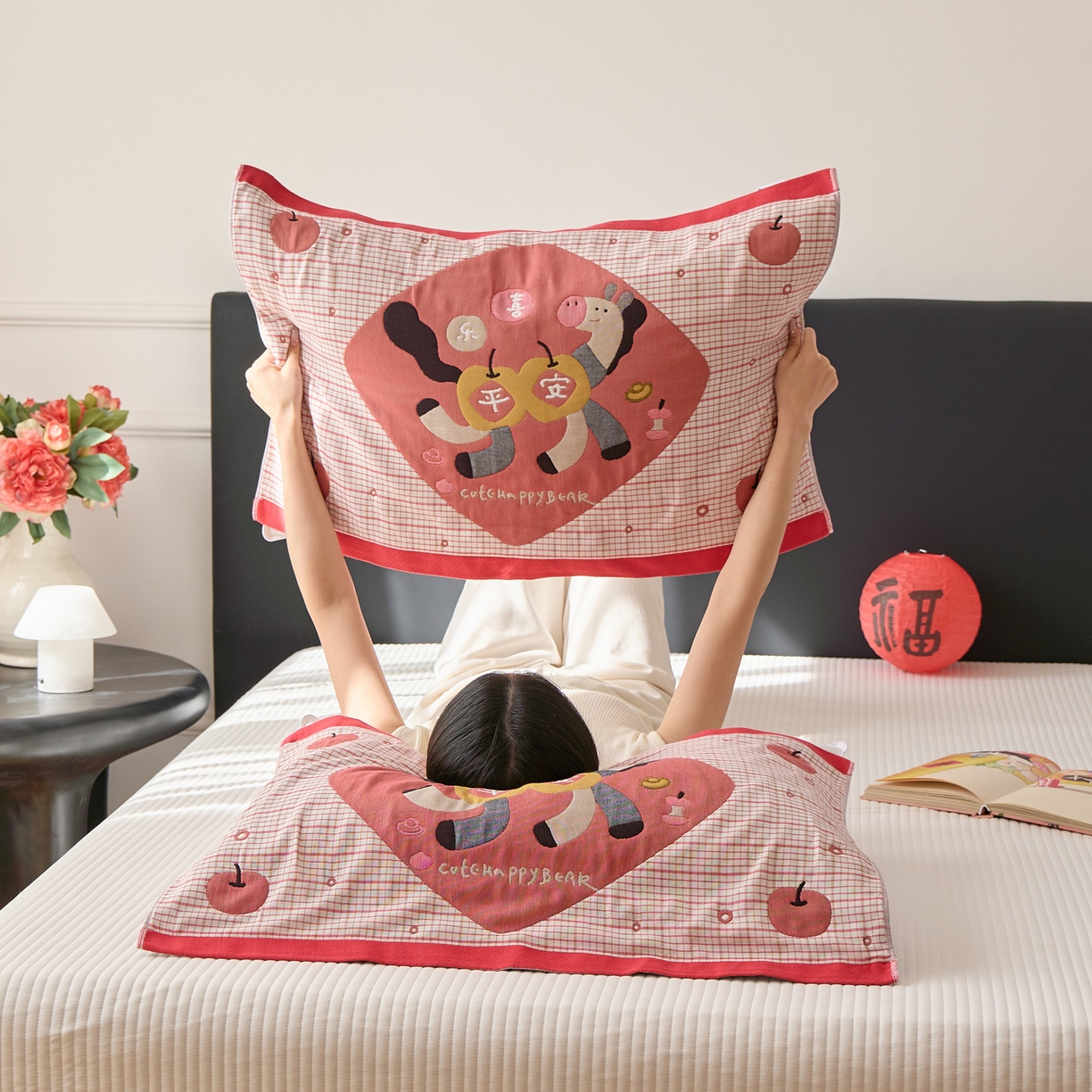 沐瑟家纺 2026新款纯棉八层枕巾-马 平安马