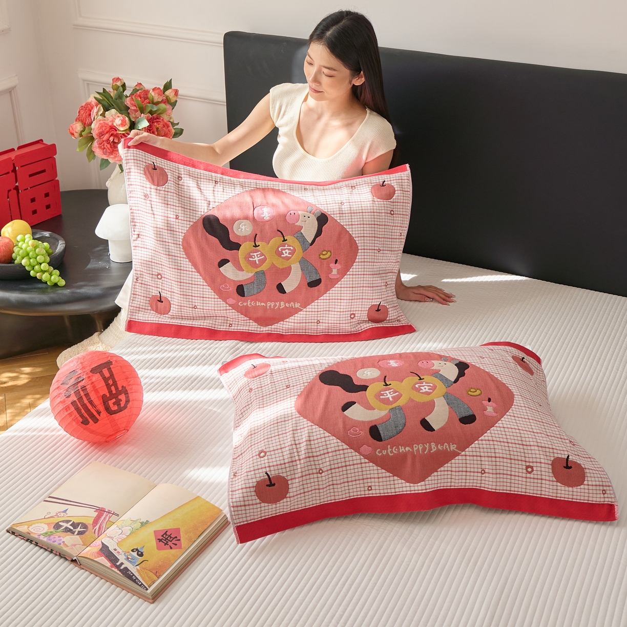 91家纺网 家纺一手货源 找家纺 沐瑟家纺 2026新款纯棉八层枕巾-马 平安马