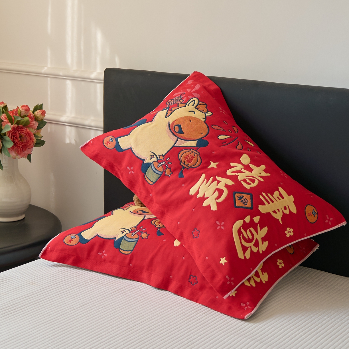 91家纺网 家纺一手货源 找家纺 沐瑟家纺 2026新款纯棉八层枕巾-马 诸事顺遂马