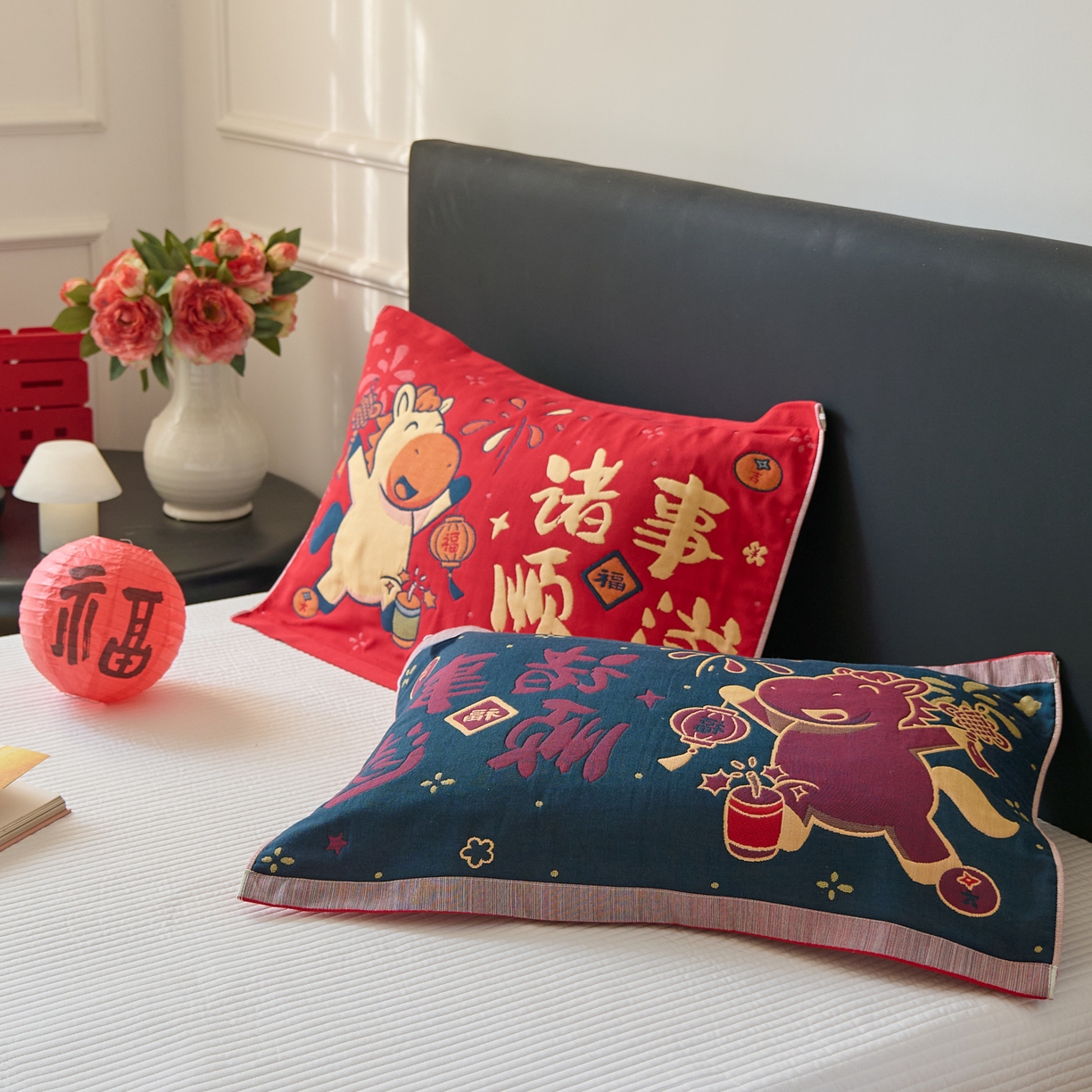 91家纺网 家纺一手货源 找家纺 沐瑟家纺 2026新款纯棉八层枕巾-马 诸事顺遂马