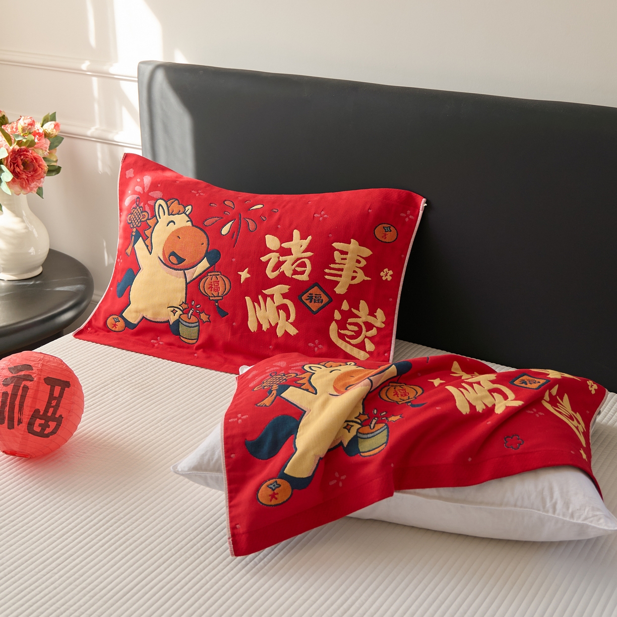 91家纺网 家纺一手货源 找家纺 沐瑟家纺 2026新款纯棉八层枕巾-马 诸事顺遂马