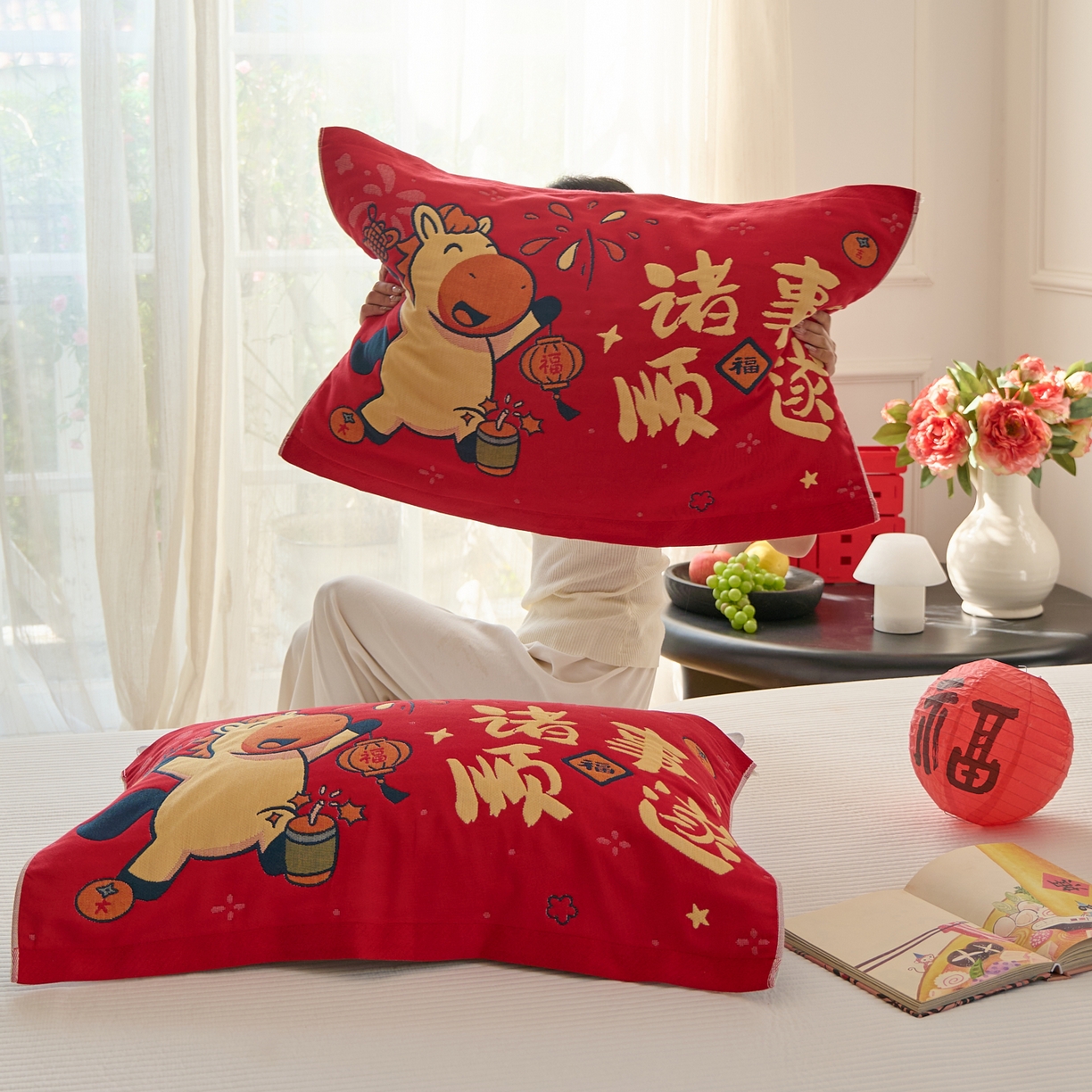 91家纺网 家纺一手货源 找家纺 沐瑟家纺 2026新款纯棉八层枕巾-马 诸事顺遂马