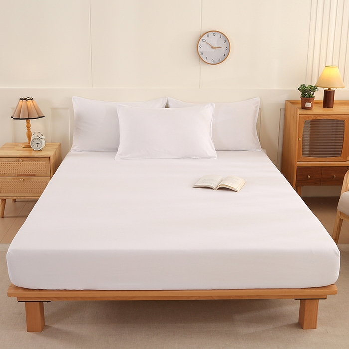 91家纺网 家纺一手货源 找家纺 优纤家纺 2025新款亲肤水洗棉床笠系列 纯白