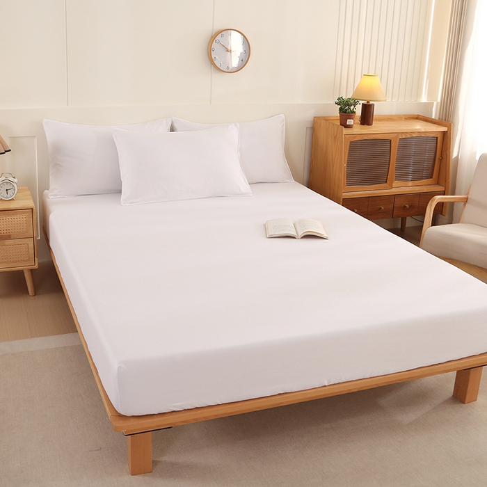 91家纺网 家纺一手货源 找家纺 优纤家纺 2025新款亲肤水洗棉床笠系列 纯白