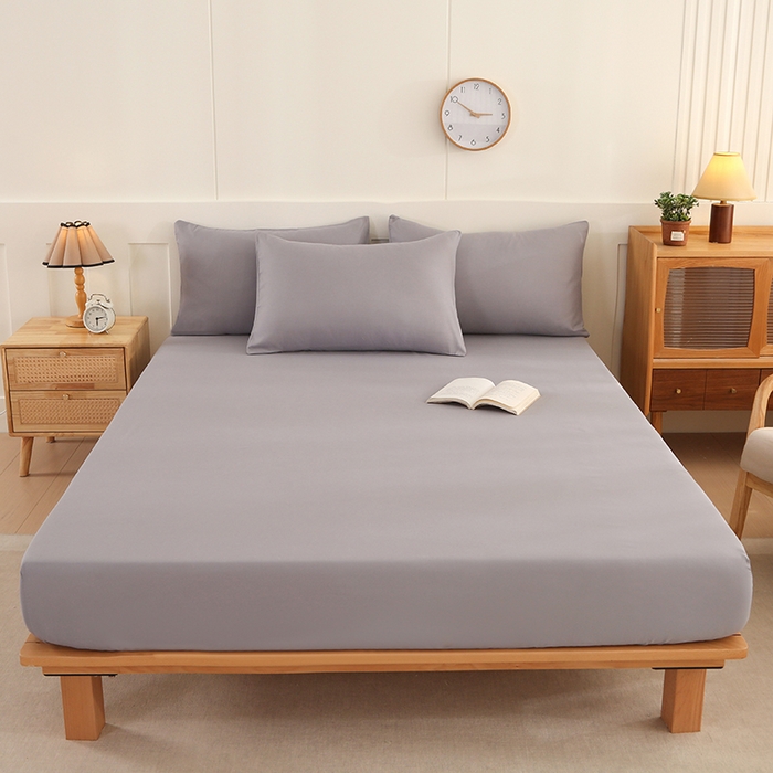 91家纺网 家纺一手货源 找家纺 优纤家纺 2025新款亲肤水洗棉床笠系列 浅灰