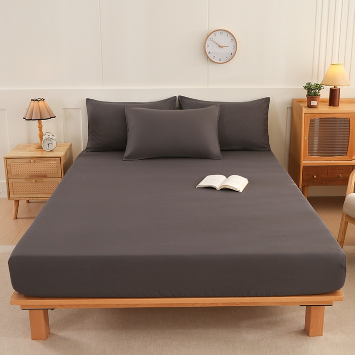 91家纺网 家纺一手货源 找家纺 优纤家纺 2025新款亲肤水洗棉床笠系列 深灰