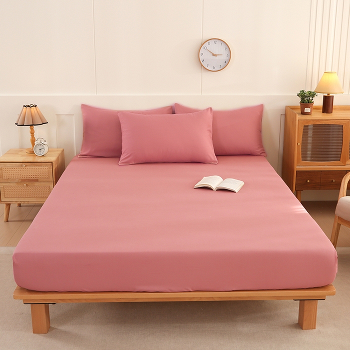 91家纺网 家纺一手货源 找家纺 优纤家纺 2025新款亲肤水洗棉床笠系列 豆沙