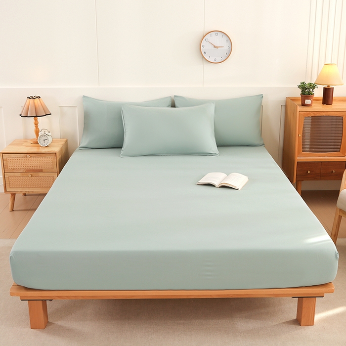 91家纺网 家纺一手货源 找家纺 优纤家纺 2025新款亲肤水洗棉床笠系列 墨绿