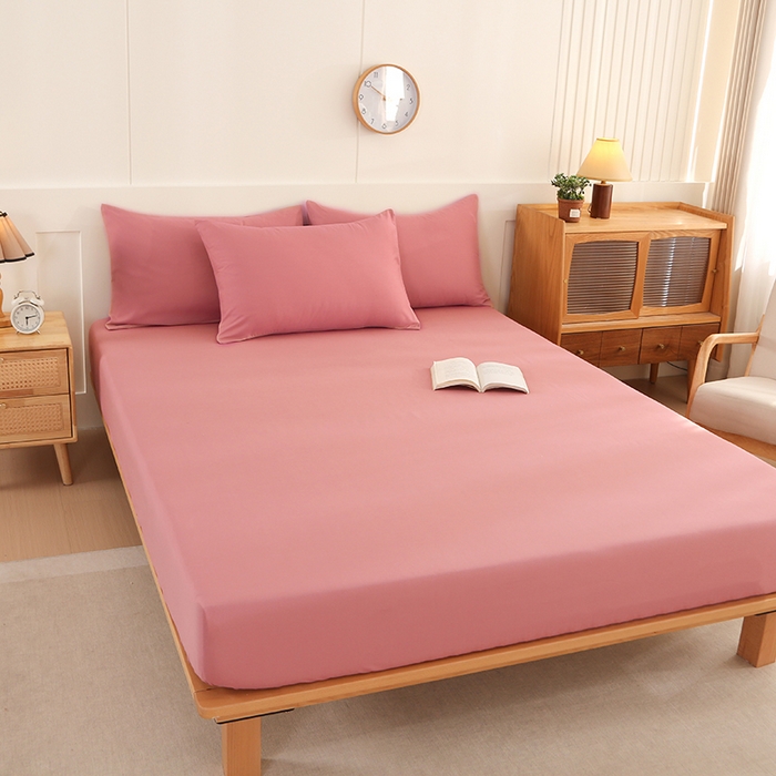 91家纺网 家纺一手货源 找家纺 优纤家纺 2025新款亲肤水洗棉床笠系列 豆沙