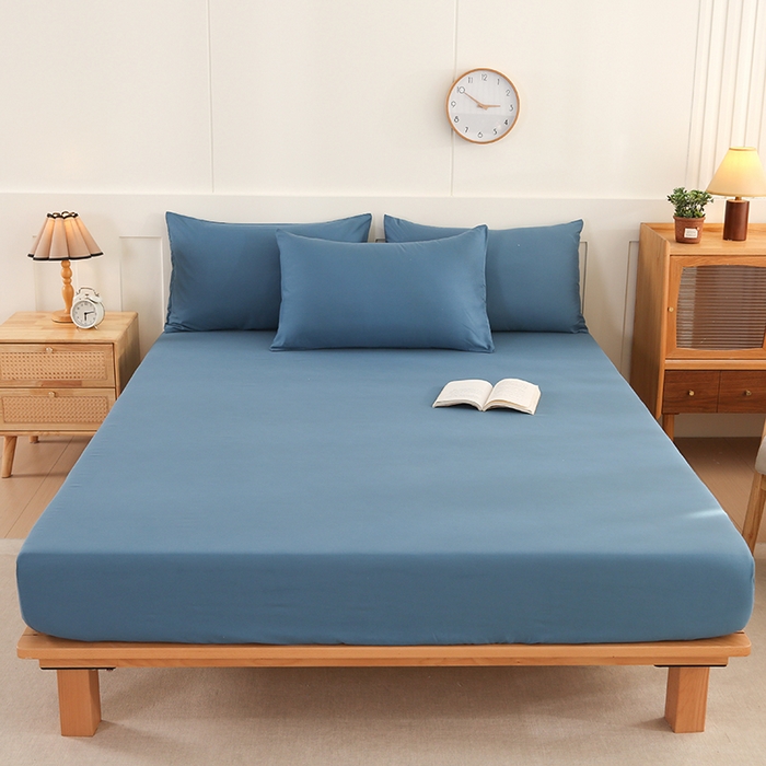 91家纺网 家纺一手货源 找家纺 优纤家纺 2025新款亲肤水洗棉床笠系列 牛仔蓝