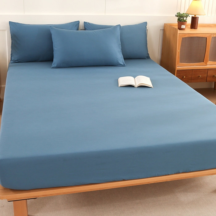 91家纺网 家纺一手货源 找家纺 优纤家纺 2025新款亲肤水洗棉床笠系列 牛仔蓝