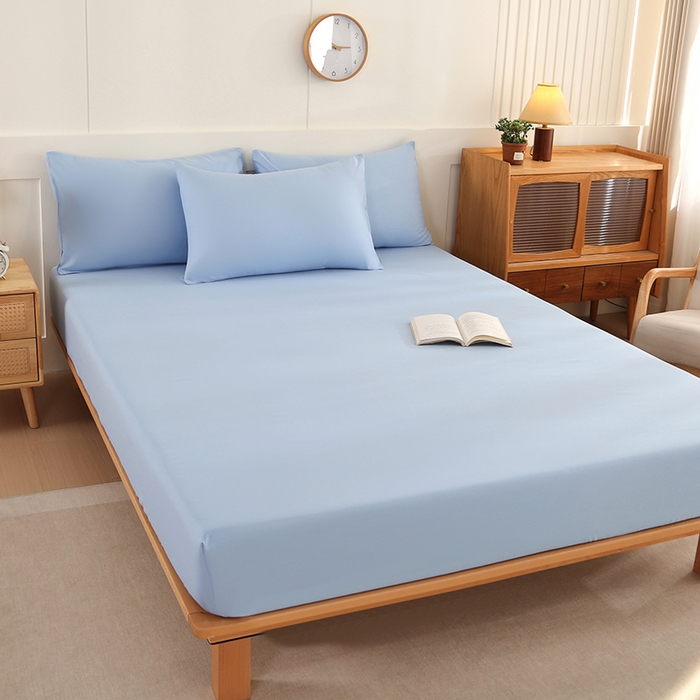 91家纺网 家纺一手货源 找家纺 优纤家纺 2025新款亲肤水洗棉床笠系列 天蓝