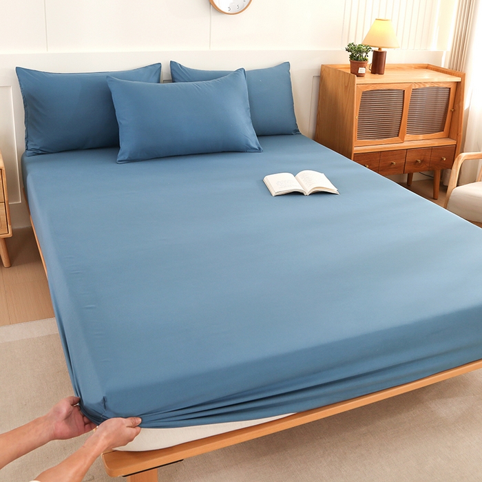 优纤家纺 2025新款亲肤水洗棉床笠系列 牛仔蓝