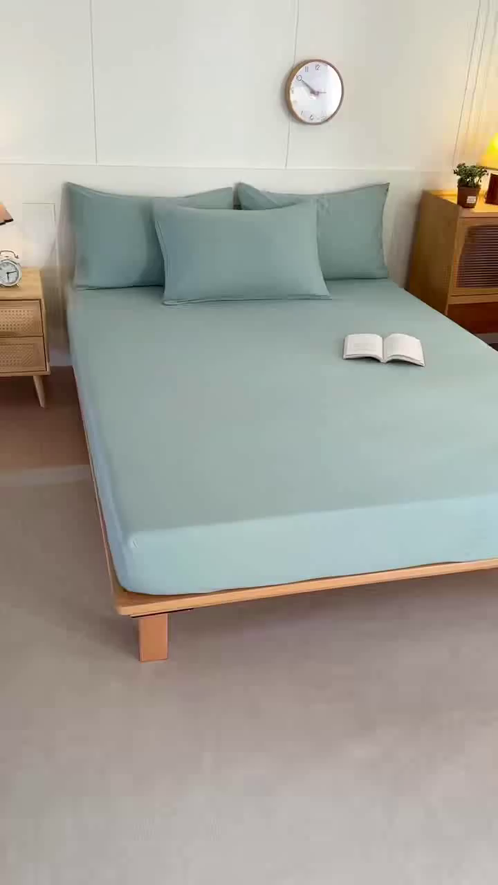 91家纺网 家纺一手货源 找家纺 优纤家纺 2025新款亲肤水洗棉床笠系列 墨绿