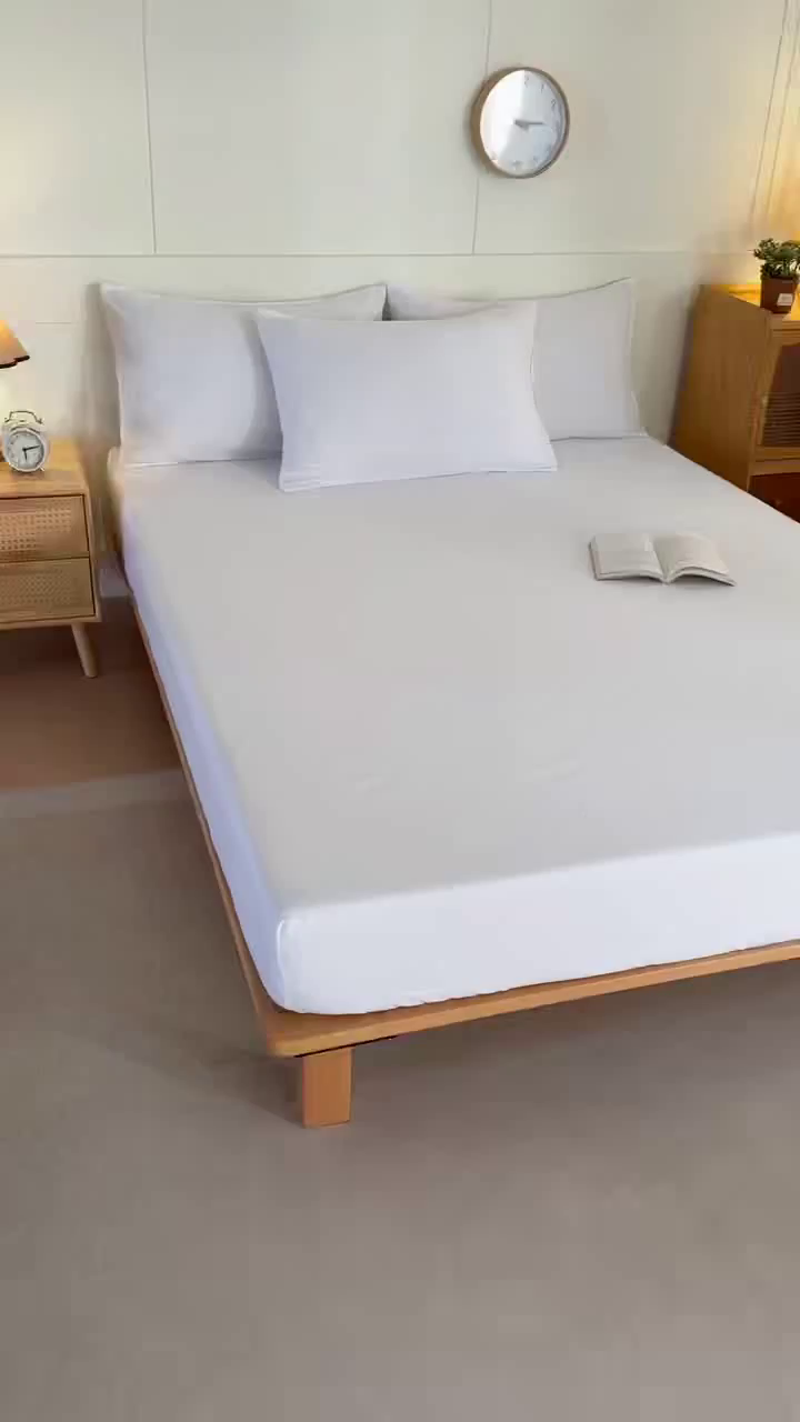 91家纺网 家纺一手货源 找家纺 优纤家纺 2025新款亲肤水洗棉床笠系列 纯白