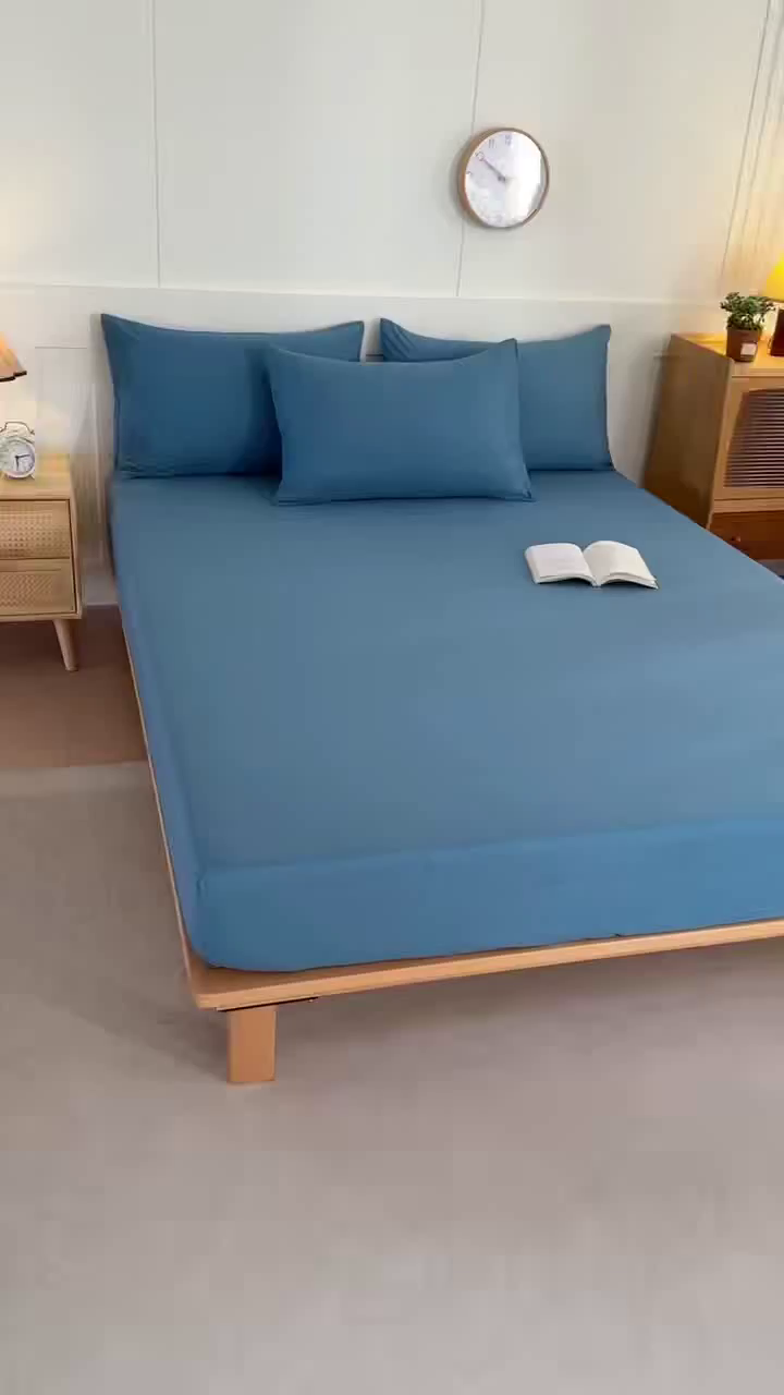 91家纺网 家纺一手货源 找家纺 优纤家纺 2025新款亲肤水洗棉床笠系列 牛仔蓝