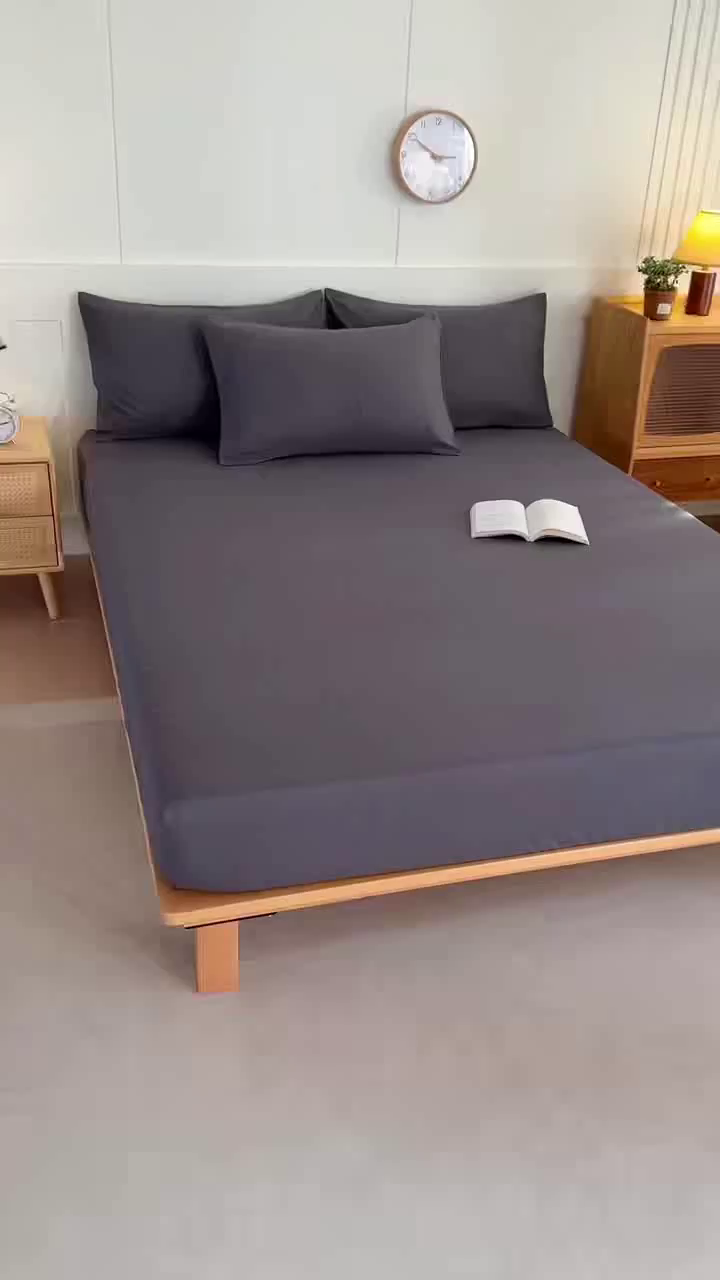 91家纺网 家纺一手货源 找家纺 优纤家纺 2025新款亲肤水洗棉床笠系列 深灰