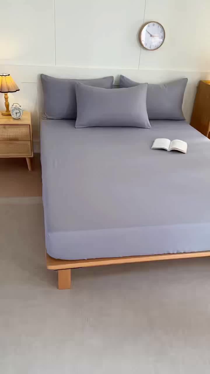 91家纺网 家纺一手货源 找家纺 优纤家纺 2025新款亲肤水洗棉床笠系列 浅灰