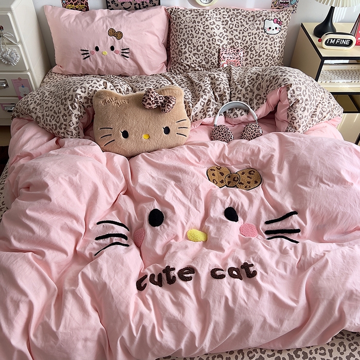 91家纺网 家纺一手货源 找家纺 （总）原素 2026网红爆款豹纹喵表情包毛巾绣A类床上四件套