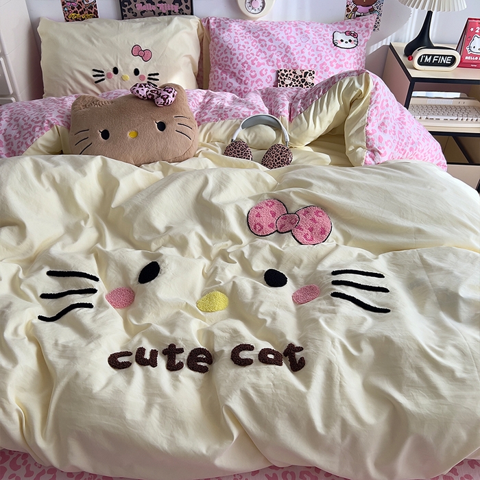 原素 2026网红爆款豹纹喵表情包毛巾绣A类床上四件套 豹纹喵表情包-黄