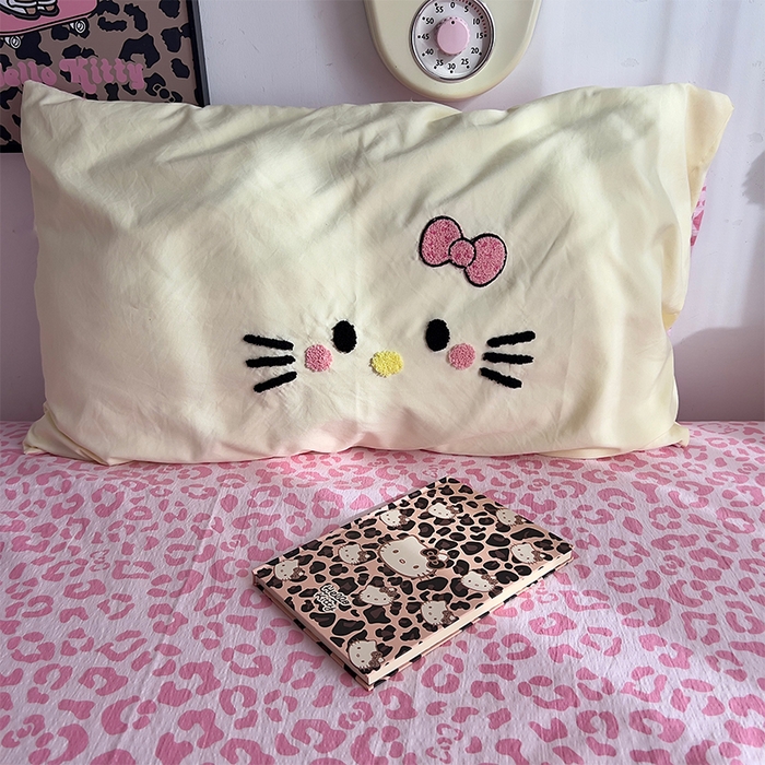 91家纺网 家纺一手货源 找家纺 原素 2026网红爆款豹纹喵表情包毛巾绣A类床上四件套 豹纹喵表情包-黄