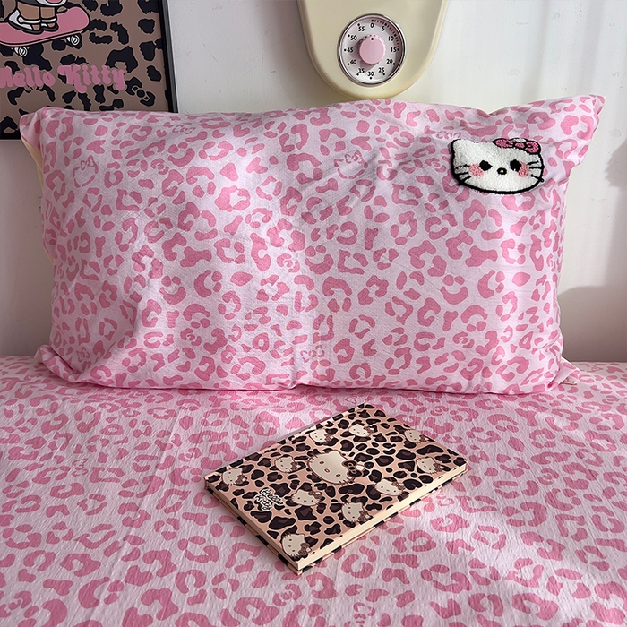 91家纺网 家纺一手货源 找家纺 原素 2026网红爆款豹纹喵表情包毛巾绣A类床上四件套 豹纹喵表情包-黄